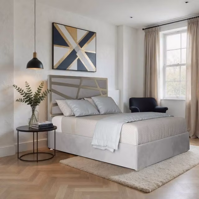 Casani Elveden Modern Upholstered Velvet Bed Frame in Grey with Metal Details, W/D/H: 140 x 200 cm