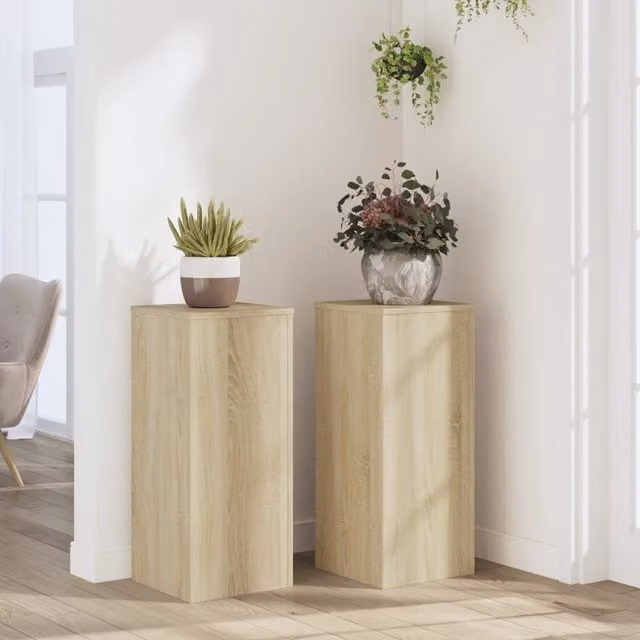 Berkfield Home Set of 2 Sonoma Oak Plant Stands in Brown, W/D/H: 30 x 30 x 70 cm – 1