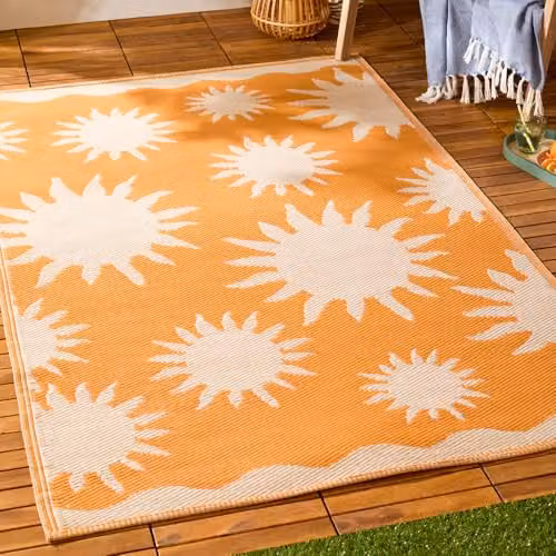 Riva Home Summer Solstice Abstract Sun Reversible Indoor/Outdoor Rug in Yellow and Orange, W: 120 cm, L: 170 cm