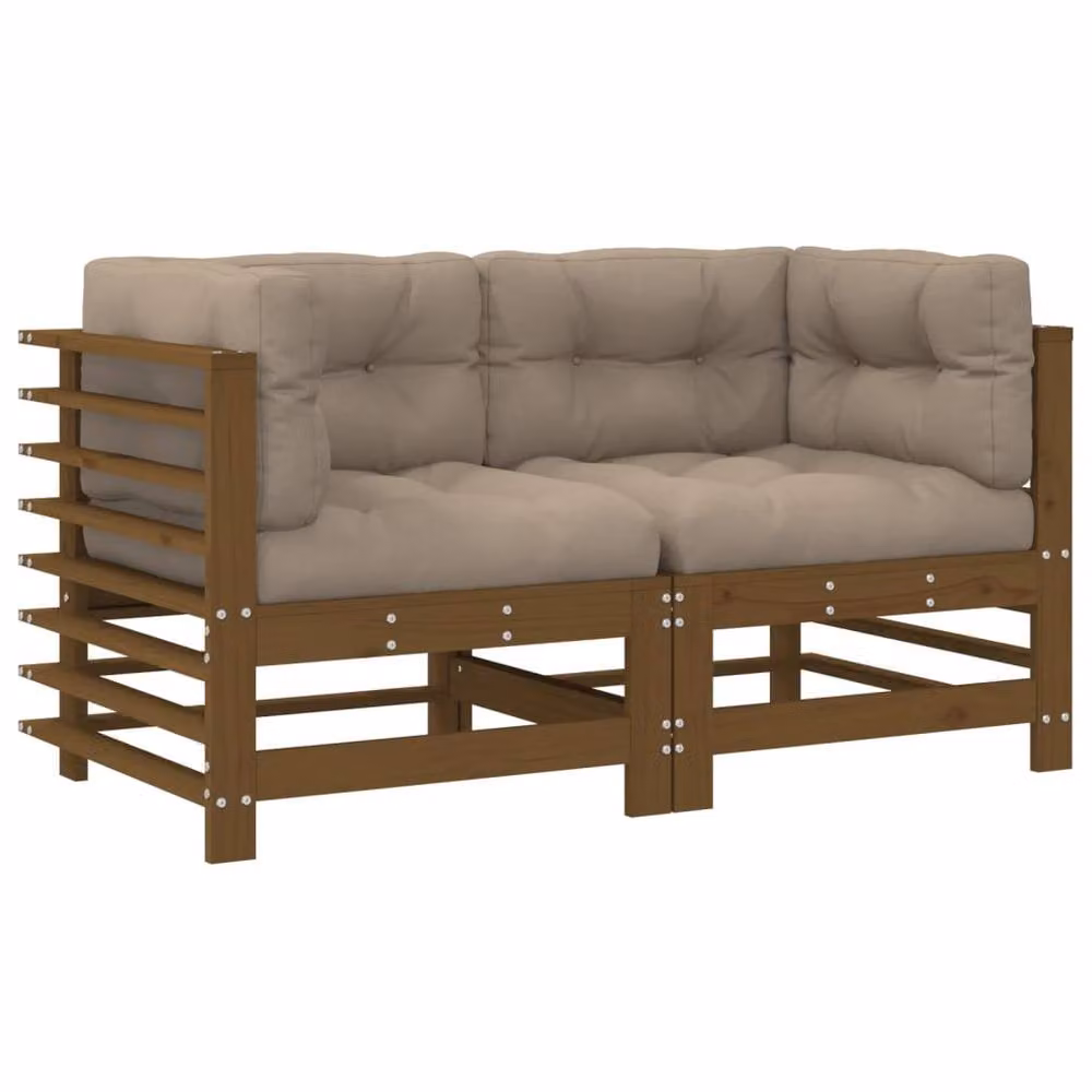 Berkfield Home Beautiful L-Shape Corner Garden Sofa Set in Honey Brown with Cushions and Solid Pine Wood Frame – 2
