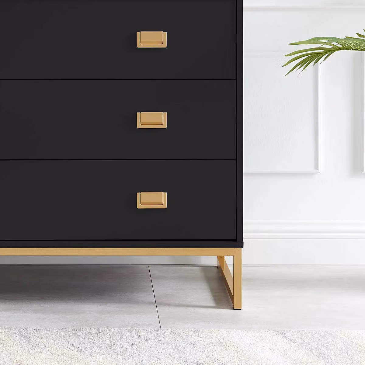 Melody Maison Elle Black Large 3 Drawer Chest of Drawers with Gold Accents – 2