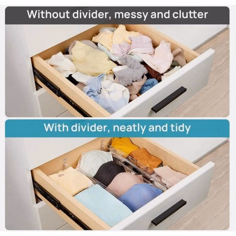FLAVORA 8-Piece DIY Drawer Divider Household Storage Organiser in Transparent Plastic, Width: 50 cm – 2