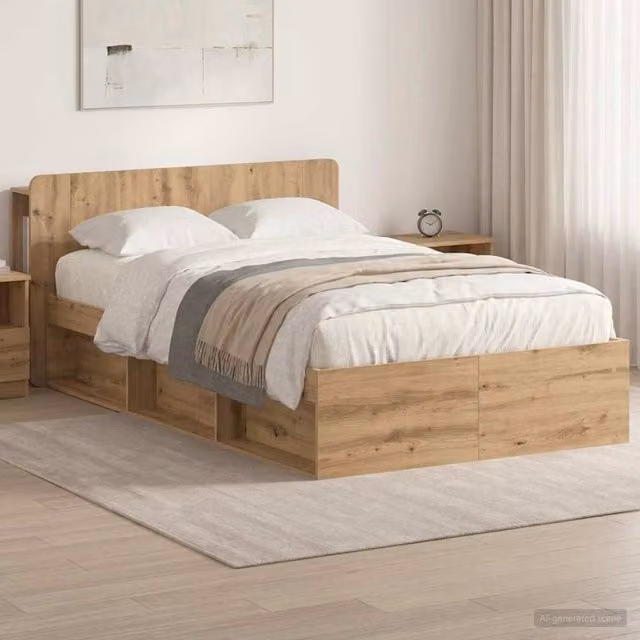 Berkfield Home Artisan Oak Bed Frame with Storage Drawers, Brown, W/D/H: 120 x 190 x 80 cm