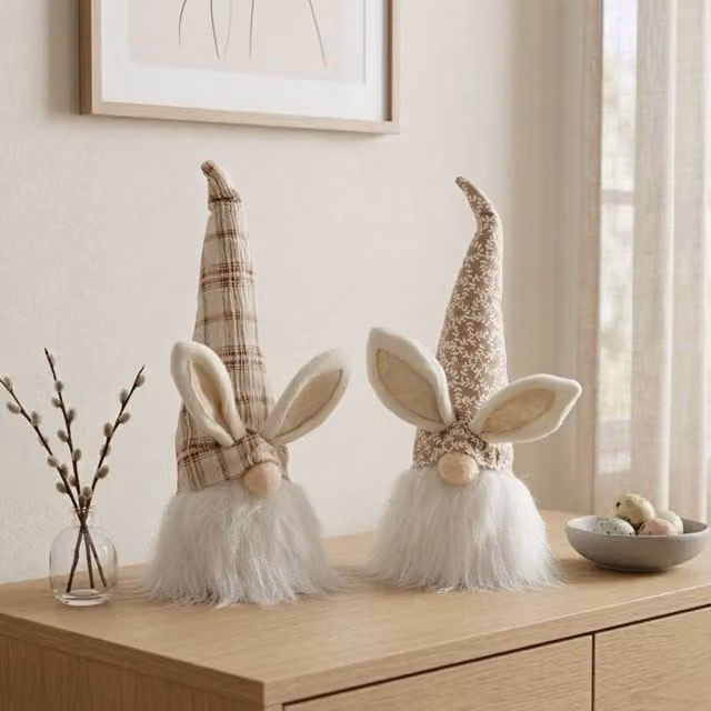 Garden Greatness Duo Tartan Easter Bunny Gonks, Multicolour and Beige, 2 Pack