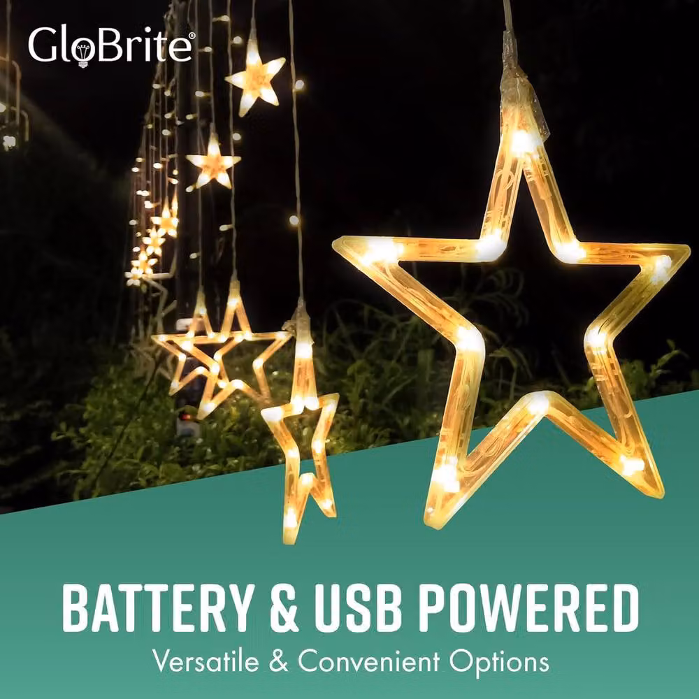GloBrite Christmas Curtain Lights with 12 Stars and 138 Warm White LED Lights for Indoor Decoration – 6