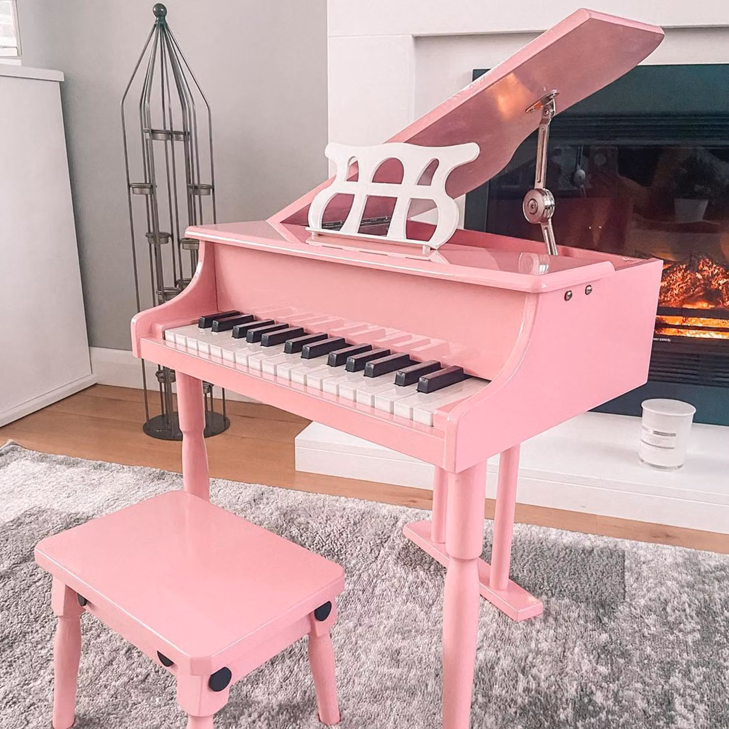 HOMCOM Modern Kids Grand Piano Set with 30 Keys, Music Stand and Bench, Pink – 2