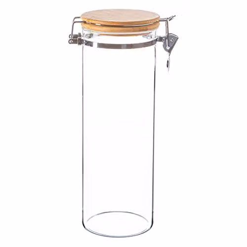 Argon Tableware Glass Storage Jar with Wooden Clip Lid, 1.75 l, Transparent