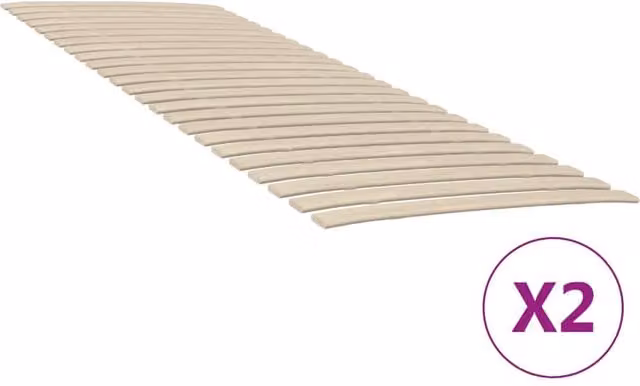 Berkfield Home Set of 2 Brown Roll-Up Slatted Bed Bases with 48 Wood Slats, W: 70 cm, L: 200 cm