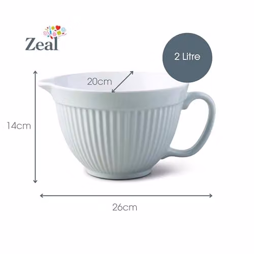 Zeal Melamine Mixing Bowl and Batter Jug with Pouring Spout and Non-Slip Base, Green and White, Diameter: 20 cm – 3