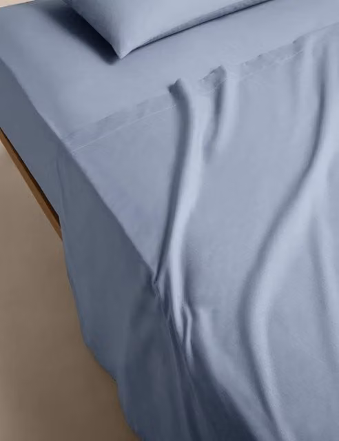 M&S Cotton Rich Percale Flat Sheet, Dusty Blue, W: 200 cm x L: 200 cm