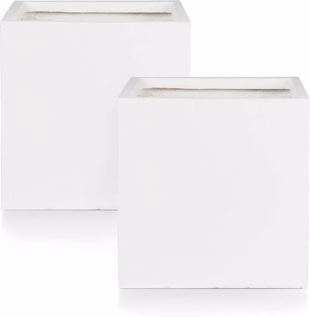 Idealist Set of 2 Square Ceramic and Stone Garden Planters, White