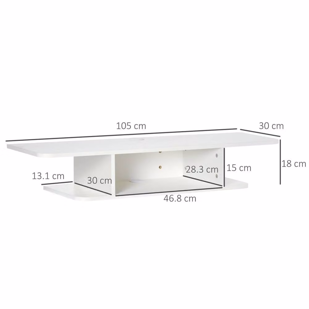 Wyld Haus Kere White 2 Tier Floating TV Unit, Wall Mounted Media Shelf for TVs up to 40 inch – 3