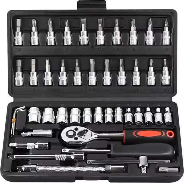 Ventryn 46-Piece Chrome Vanadium Socket Set in Silver