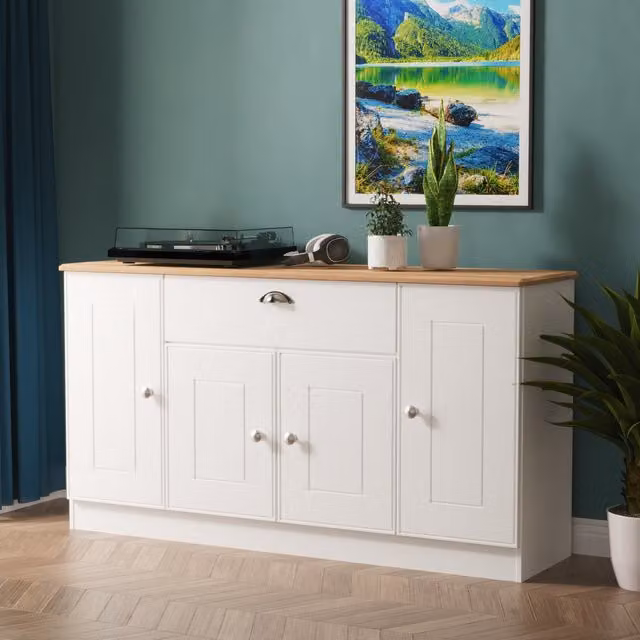 Victoria Wide 4 Door 1 Drawer Unit in White Ash and Riviera Oak