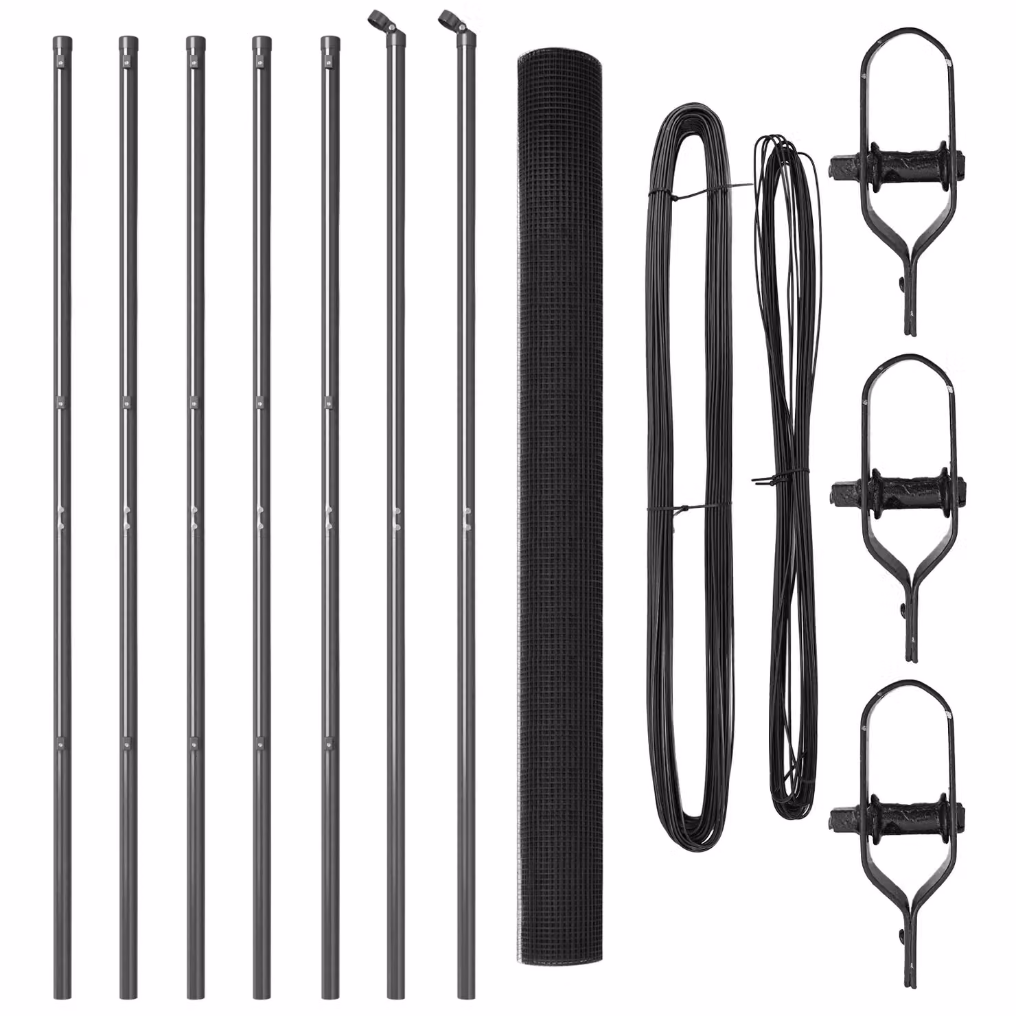 Berkfield Home Powder-Coated Steel Welded Wire Fence with 7 Round Posts, Grey, W: 10 m, H: 1.5 m – 3
