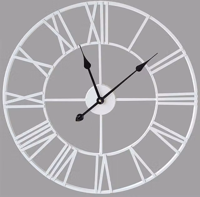 Klass Home Collection Silent Vintage Round Metal Wall Clock in White, Diameter: 60 cm