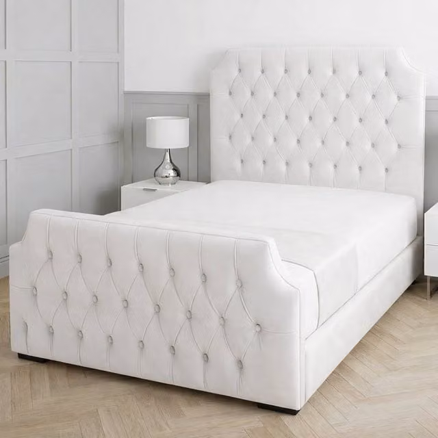 Living Comfort Bedz Westminster Upholstered Gas Lift Storage Bed with 48 Inch Headboard in White, Size: Small Double (W/D/H: 120 x 200 cm)