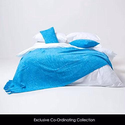 Homescapes Nirvana Woven Cotton Throw in Petrol, W: 150 cm, D: 200 cm – 3
