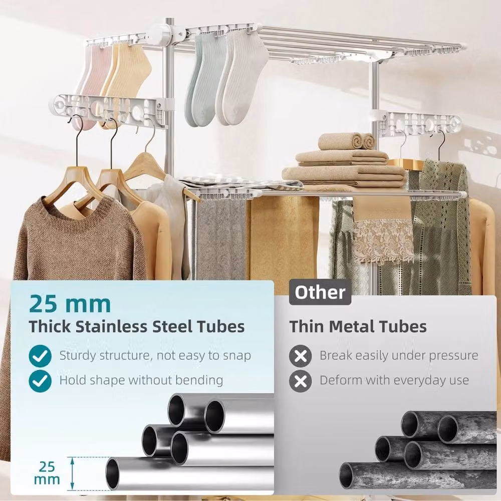 Kelvenix 4-Tier Large Foldable Stainless Steel Clothes Airer in Silver – 2