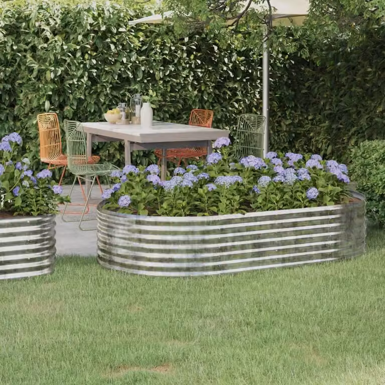 Berkfield Home Garden Raised Bed in Silver Powder-coated Steel, W/D/H: 175 x 100 x 36 cm
