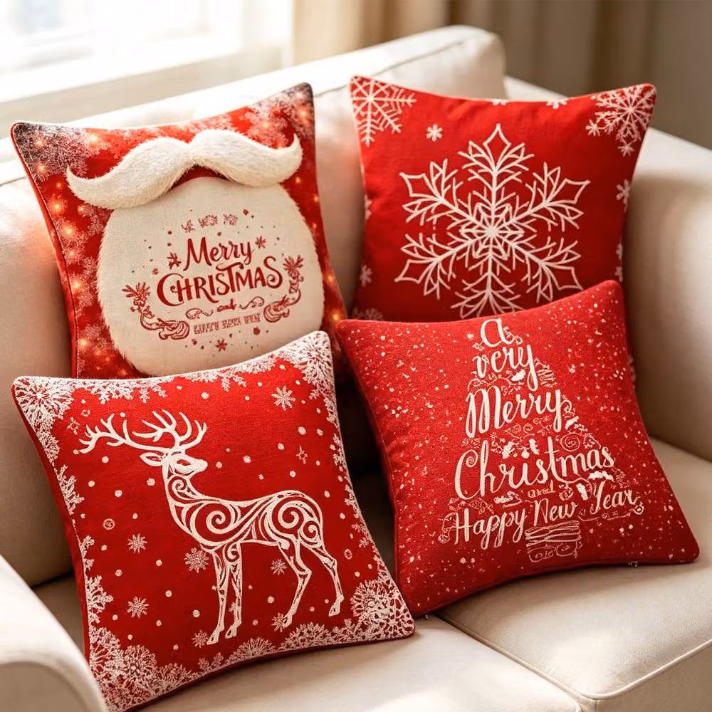 Lovii 4 Pack Christmas Throw Pillow Covers, Multicolour Square Cushion Cases, W/D/H: 45 x 45 x 45 cm – 2