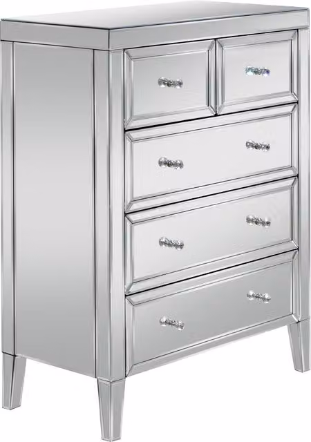 Birlea Valencia 3 2 Chest of Drawers with Mirrored Top in Silver and White