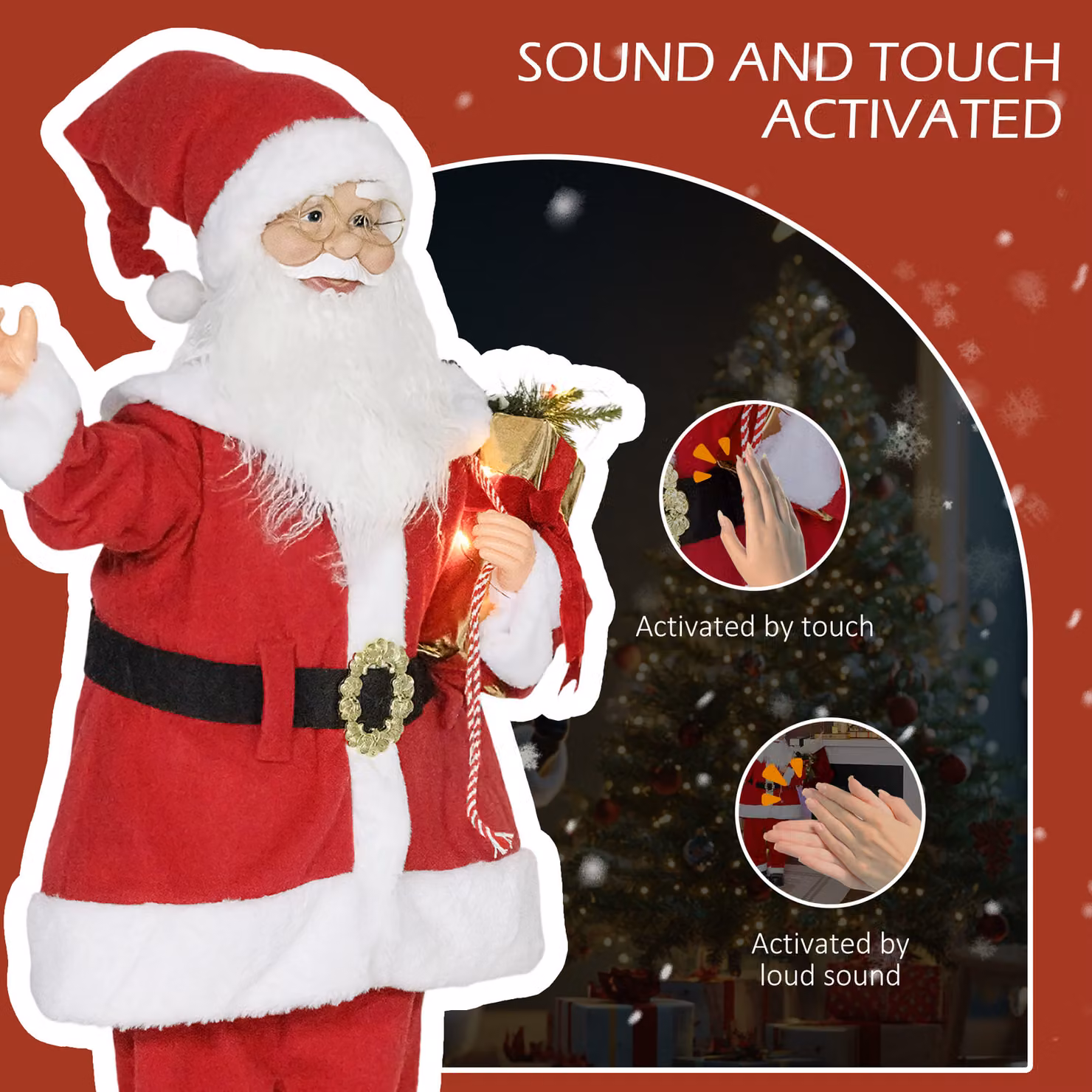 HOMCOM Life Size Classic Santa Claus Christmas Decoration with LED Lights, Red and White, Height: 120 cm – 4