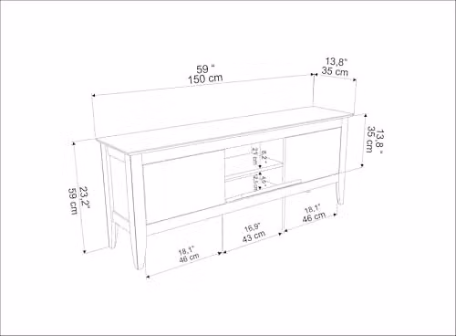 Decorotika Verde Modern TV Stand in Black and Oak with Three Cabinets and Open Shelves, W/D/H: 150 x 35 x 59 cm – 2