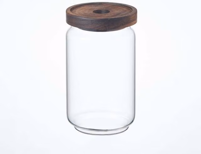 Eden & Willow Airtight Glass Kitchen Storage Jar with Acacia Wooden Lid, Transparent, 0.85l
