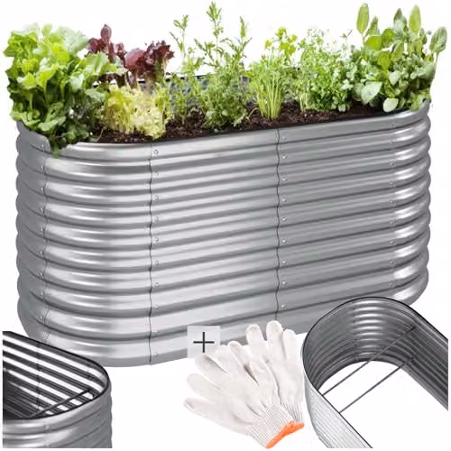 tectake Raised Garden Bed in Silver Galvanised Steel with 804L Capacity, W/D/H: 160 x 80 x 80 cm
