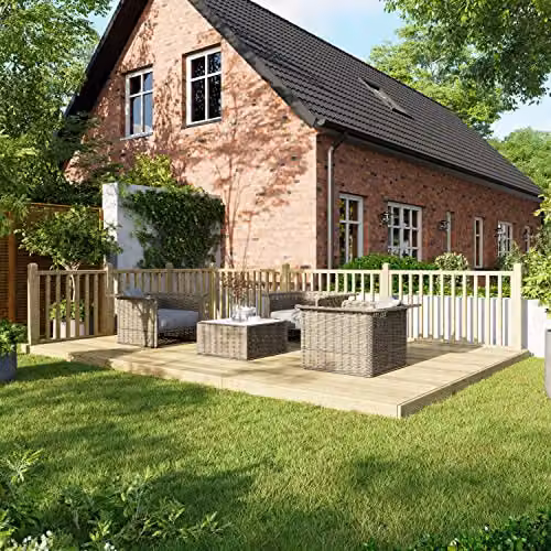 Powersheds Premium Wooden Decking Kit with Hand Rails in Brown and Beige, W/D/H: 120 x 120 x 539.77 cm