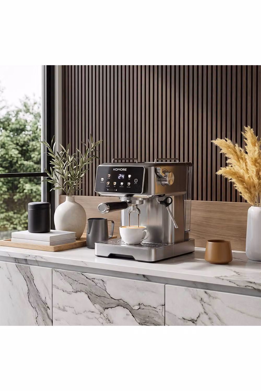 Living and Home Espresso Machine with Milk Frother and Touch Display in Silver – 4