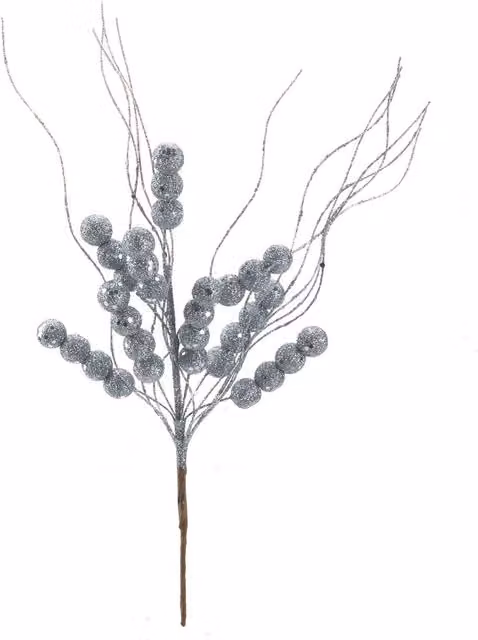 VFM e-Store Silver Glitter Berry Pick Christmas Decoration Ornament, 38 cm