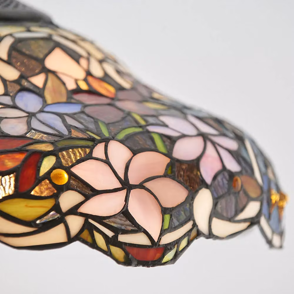 Loops Floral Tiffany Glass Design Ceiling Pendant Light in Dark Bronze and Multicolour Glass – 3