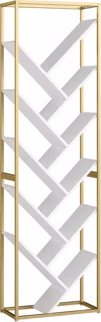 HOMCOM Modern-Style 10-Shelf Freestanding Bookshelf in Gold and White