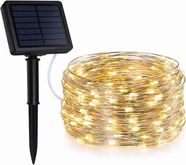 Grass Warehouse 100 LED Solar Firefly String Lights in Warm White with Copper Wire and IP44 Rating