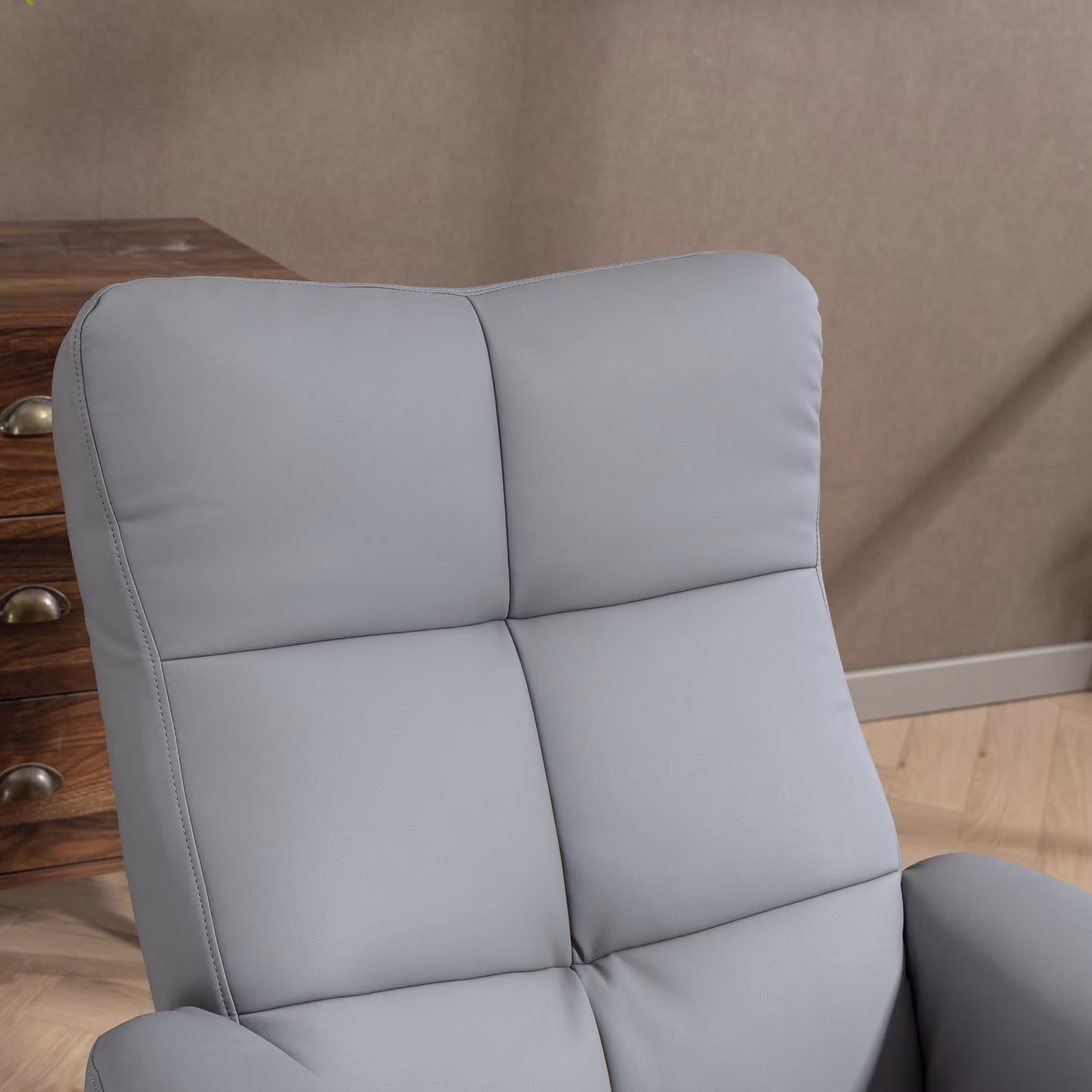 HOMCOM PU Leather Swivel Recliner Chair with Footstool and Storage, Light Grey – 6