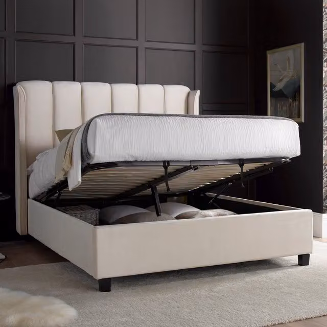 Rest Relax Aimee Warmstone Velvet Ottoman Bed, Beige, W: 180 cm, D: 200 cm