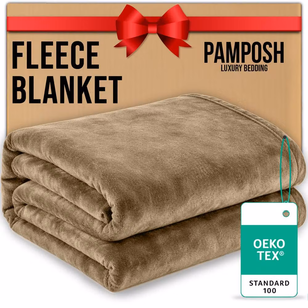 Pamposh Reversible Flannel Fleece Blanket in Camel and Beige – 2
