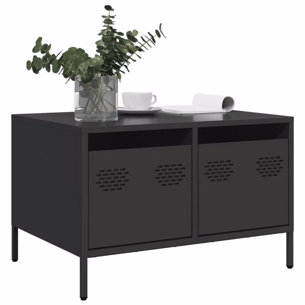 Berkfield Home TV Cabinet in Matt Black Cold-rolled Steel, W: 68 cm, D: 50 cm, H: 43.5 cm – 2