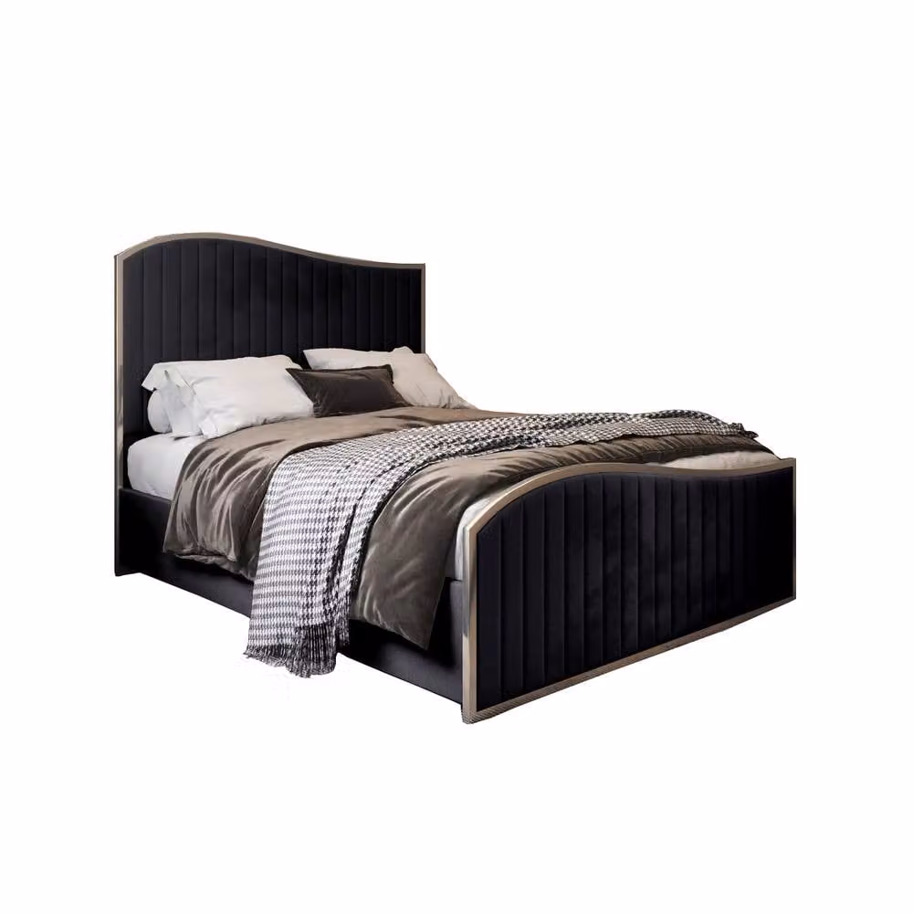 Casani Fulbeck Upholstered Velvet Bed Frame in Black with Metal Details, W/D/H: 180 x 137 x 189 cm – 3