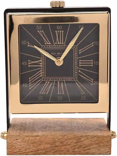 William Widdop Vintage Analog Quartz Table Clock on Stand in Gold and Black, W/D/H: 19.5 x 16.0 x 9.0 cm – 1