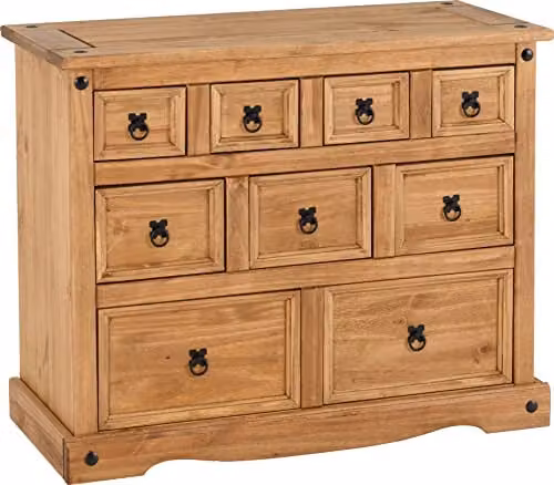 Seconique Corona 9 Drawer Merchant Chest of Drawers in Waxed Pine
