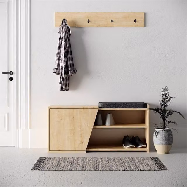 Decortie Fiona Modern Shoe Bench in Oak Brown, W/D/H: 100 x 37 x 47 cm
