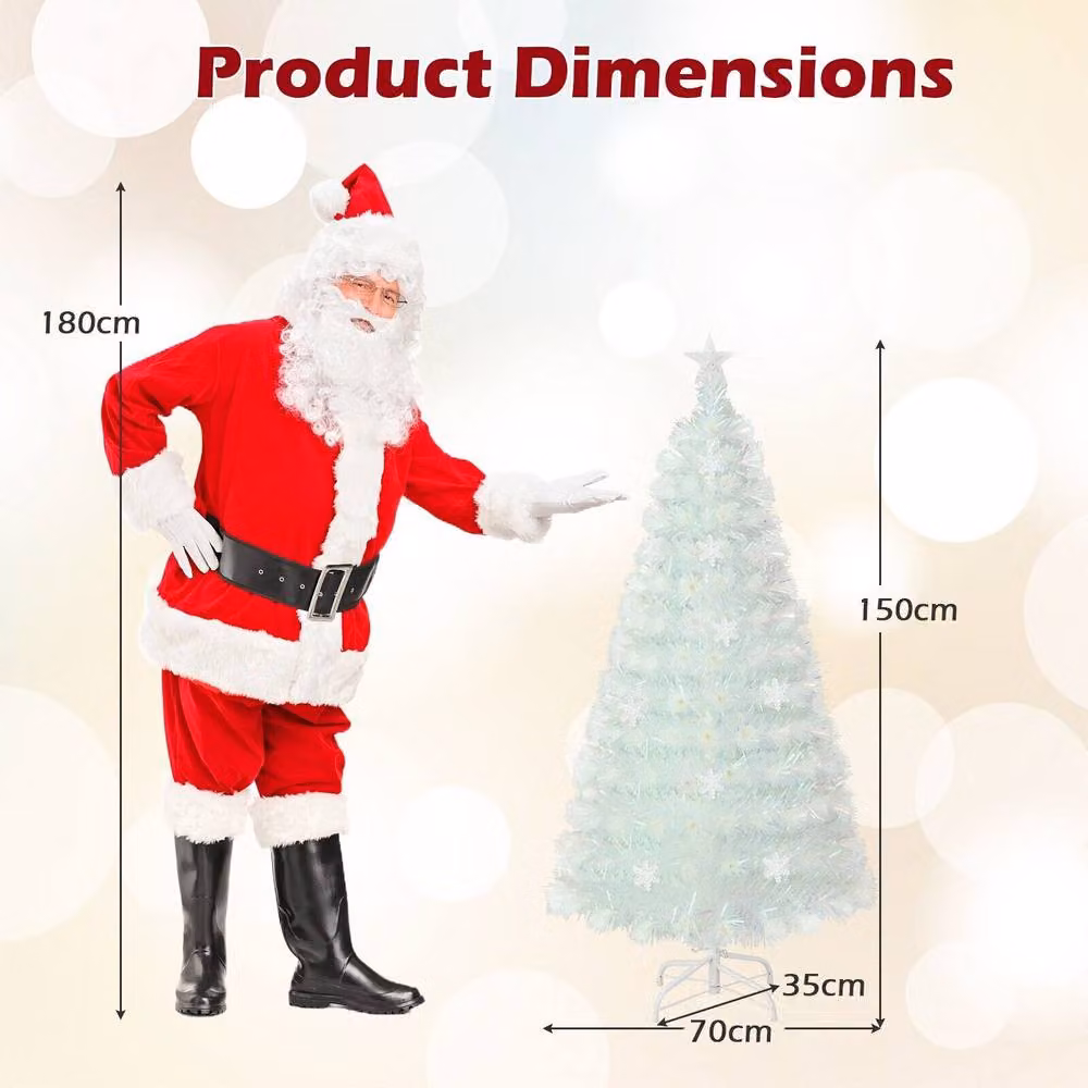 Costway 5ft Pre-Lit White Artificial Fiber Optic Christmas Tree with Multicolour Lights – 2