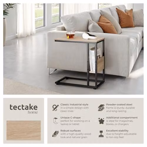 tectake Wigan Bedside Table in Oak with Black Industrial Frame, W/D/H: 36.5 x 36.5 x 60 cm – 3