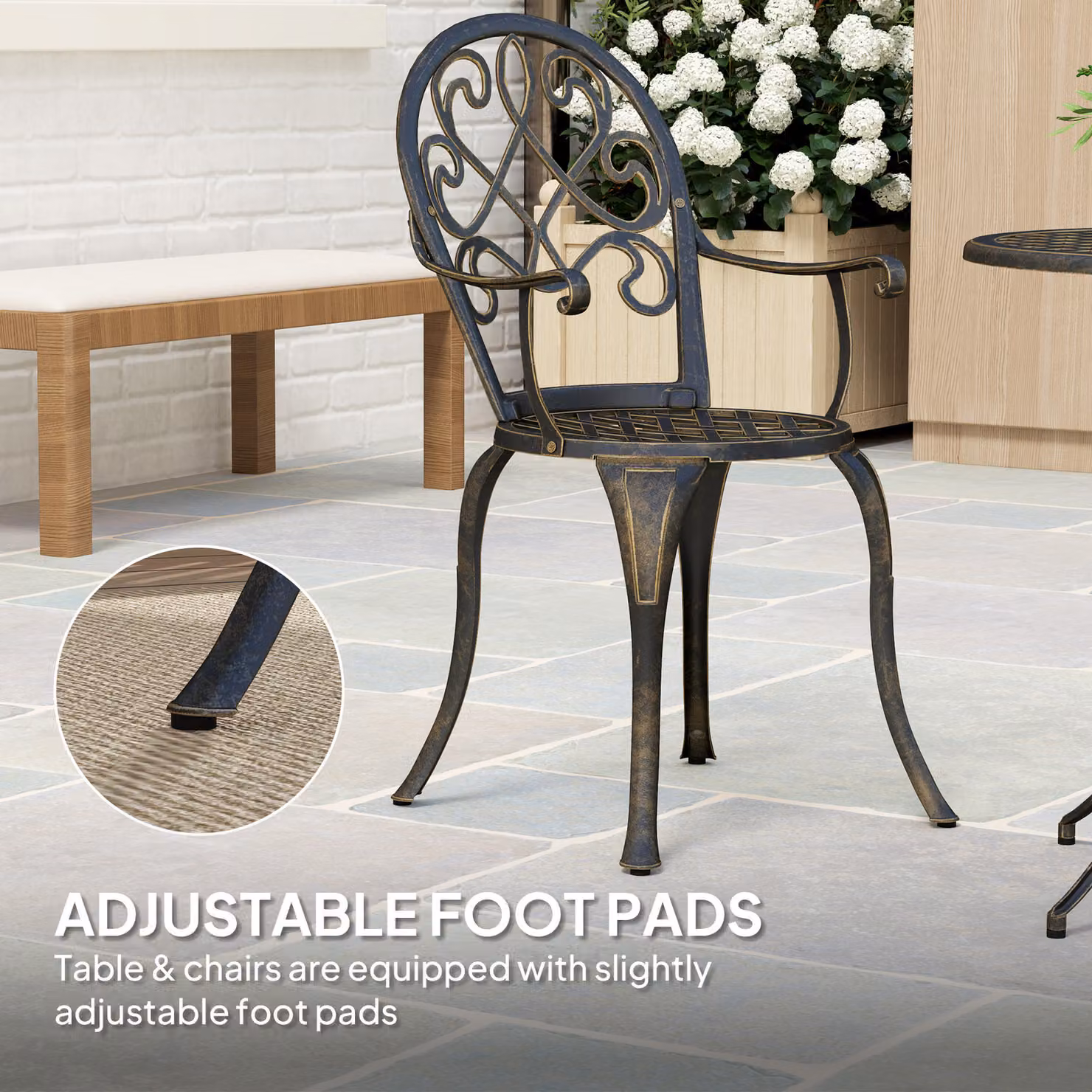 Outsunny 3 Piece Bronze Tone Powder Coated Aluminium Patio Bistro Set for 2 with Round Table and Chairs for Garden, Balcony or Terrace – 6