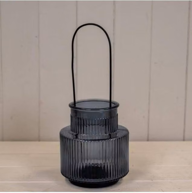 KDMD Large Grey Glass Pillar Candle Holder with Handle