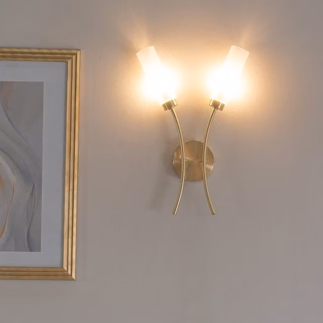 ValueLights Maya 2 Way Curved Up and Down LED Wall Light Fitting in Gold/Brass with Bulbs Included