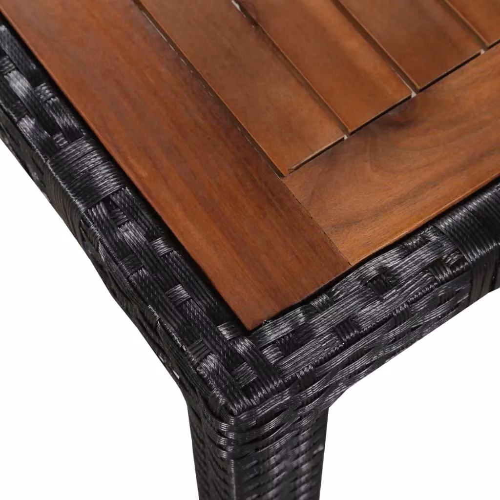Berkfield Home 5 Piece Outdoor Dining Set in Black Poly Rattan and Oiled Acacia Wood – 2